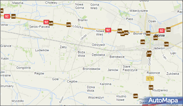 mapa Dębówka gmina Błonie, Dębówka gmina Błonie na mapie Targeo