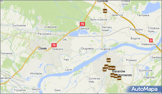 mapa Długołęka gmina Osiek, Długołęka gmina Osiek na mapie Targeo