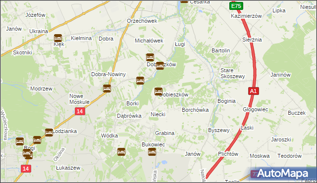 mapa Dobieszków gmina Nowosolna, Dobieszków gmina Nowosolna na mapie Targeo