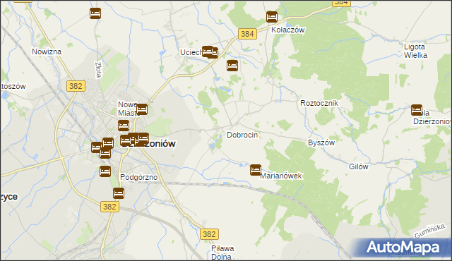 mapa Dobrocin gmina Dzierżoniów, Dobrocin gmina Dzierżoniów na mapie Targeo
