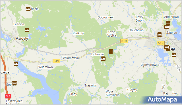 mapa Dobrocin gmina Małdyty, Dobrocin gmina Małdyty na mapie Targeo