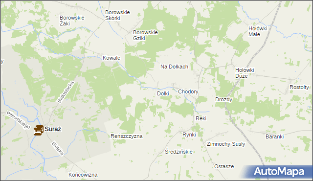 mapa Dołki gmina Turośń Kościelna, Dołki gmina Turośń Kościelna na mapie Targeo