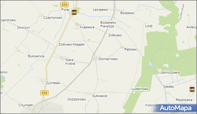 mapa Domachowo gmina Krobia, Domachowo gmina Krobia na mapie Targeo