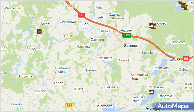 mapa Donimierz gmina Szemud, Donimierz gmina Szemud na mapie Targeo