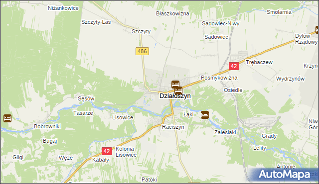 mapa Działoszyn powiat pajęczański, Działoszyn powiat pajęczański na mapie Targeo
