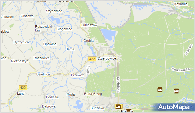 mapa Dziergowice, Dziergowice na mapie Targeo