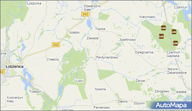 mapa Ferdynandowo gmina Łobżenica, Ferdynandowo gmina Łobżenica na mapie Targeo