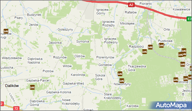 mapa Florentynów gmina Parzęczew, Florentynów gmina Parzęczew na mapie Targeo
