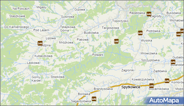 mapa Folwark gmina Jordanów, Folwark gmina Jordanów na mapie Targeo