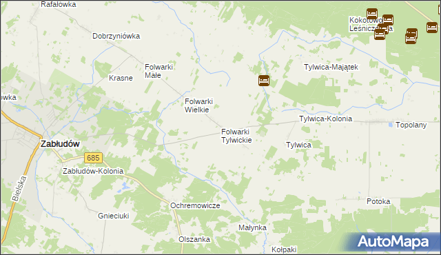 mapa Folwarki Tylwickie, Folwarki Tylwickie na mapie Targeo