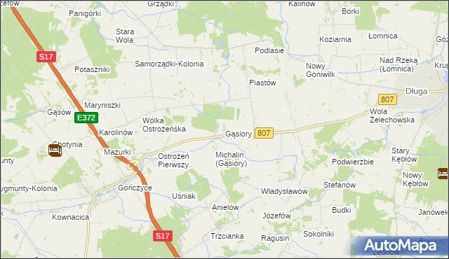 mapa Gąsiory gmina Żelechów, Gąsiory gmina Żelechów na mapie Targeo