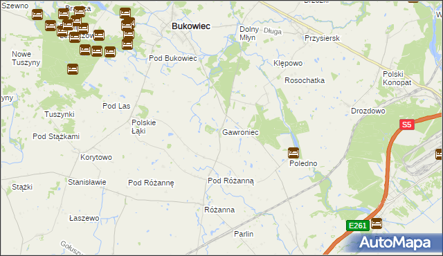 mapa Gawroniec gmina Bukowiec, Gawroniec gmina Bukowiec na mapie Targeo