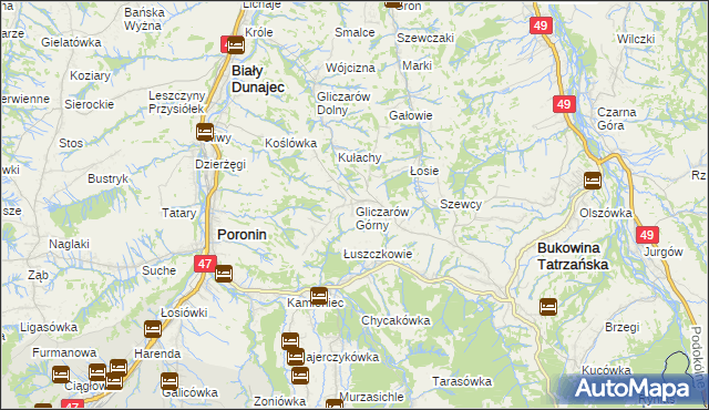 mapa Gliczarów Górny, Gliczarów Górny na mapie Targeo