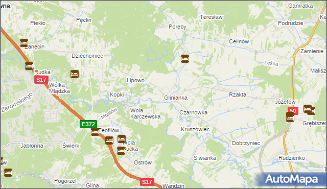 mapa Glinianka gmina Wiązowna, Glinianka gmina Wiązowna na mapie Targeo