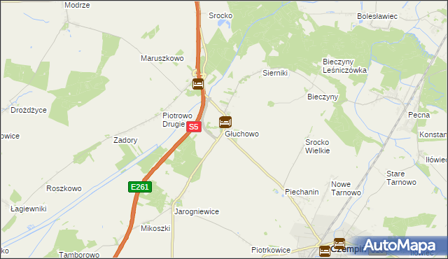 mapa Głuchowo gmina Czempiń, Głuchowo gmina Czempiń na mapie Targeo