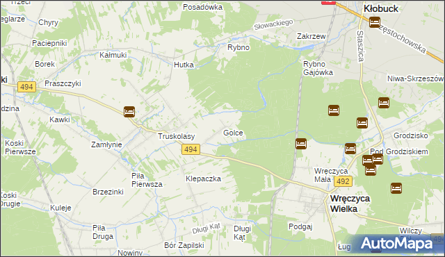 mapa Golce gmina Wręczyca Wielka, Golce gmina Wręczyca Wielka na mapie Targeo