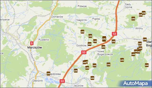 mapa Gostków gmina Stare Bogaczowice, Gostków gmina Stare Bogaczowice na mapie Targeo