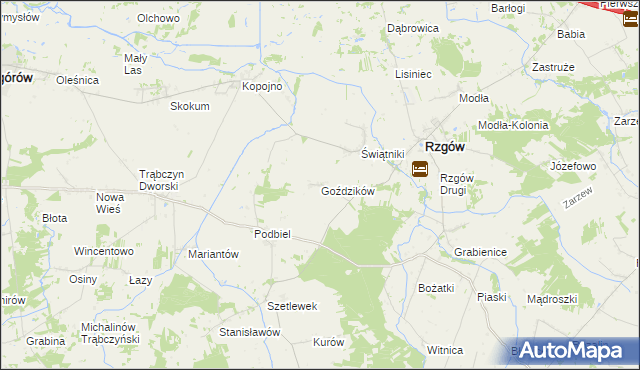 mapa Goździków gmina Rzgów, Goździków gmina Rzgów na mapie Targeo