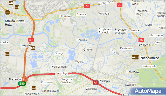 mapa Grabie gmina Wieliczka, Grabie gmina Wieliczka na mapie Targeo