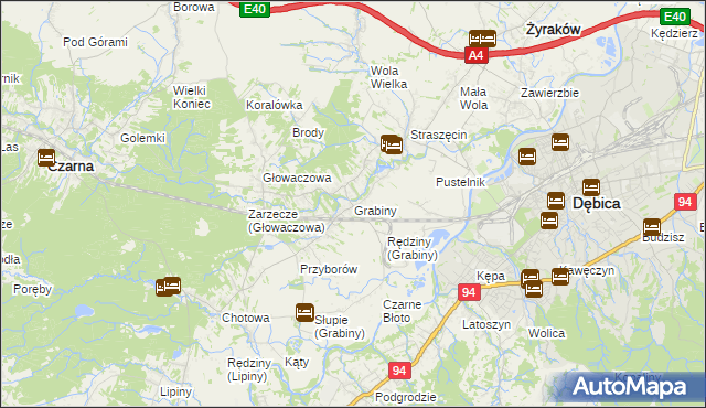 mapa Grabiny gmina Czarna, Grabiny gmina Czarna na mapie Targeo