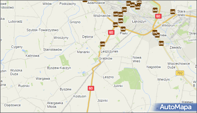 mapa Grabków gmina Kutno, Grabków gmina Kutno na mapie Targeo