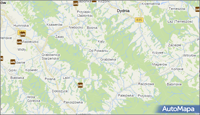 mapa Grabówka gmina Dydnia, Grabówka gmina Dydnia na mapie Targeo