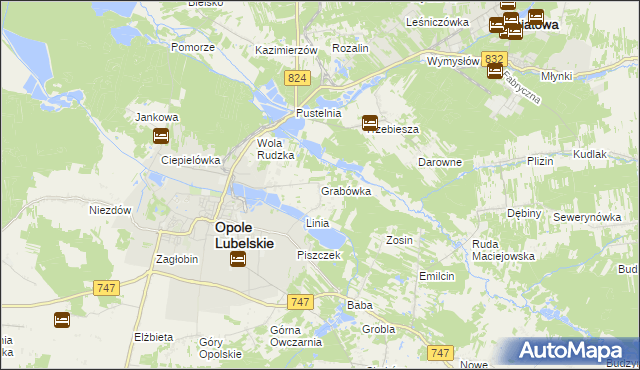 mapa Grabówka gmina Opole Lubelskie, Grabówka gmina Opole Lubelskie na mapie Targeo