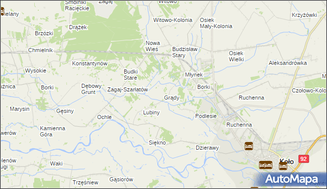 mapa Grądy gmina Osiek Mały, Grądy gmina Osiek Mały na mapie Targeo