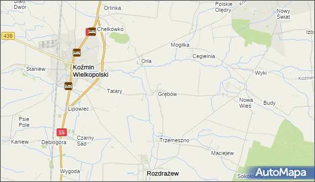 mapa Grębów gmina Rozdrażew, Grębów gmina Rozdrażew na mapie Targeo