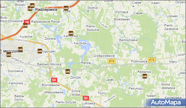 mapa Grzegorzewice gmina Żabia Wola, Grzegorzewice gmina Żabia Wola na mapie Targeo