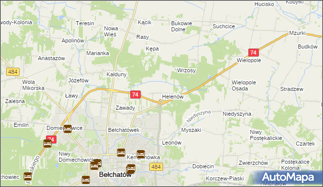 mapa Helenów gmina Bełchatów, Helenów gmina Bełchatów na mapie Targeo