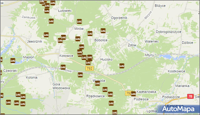 mapa Hucisko gmina Włodowice, Hucisko gmina Włodowice na mapie Targeo