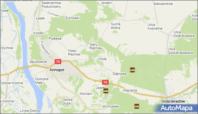 mapa Huta gmina Annopol, Huta gmina Annopol na mapie Targeo