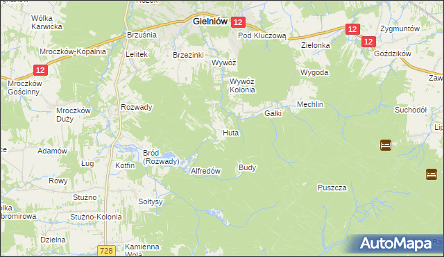 mapa Huta gmina Gielniów, Huta gmina Gielniów na mapie Targeo
