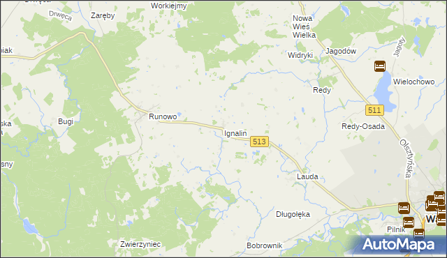 mapa Ignalin gmina Lidzbark Warmiński, Ignalin gmina Lidzbark Warmiński na mapie Targeo