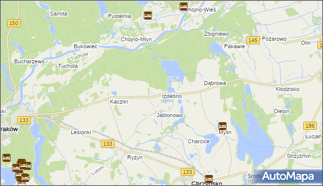 mapa Izdebno gmina Sieraków, Izdebno gmina Sieraków na mapie Targeo