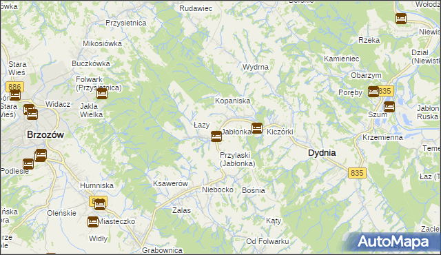 mapa Jabłonka gmina Dydnia, Jabłonka gmina Dydnia na mapie Targeo