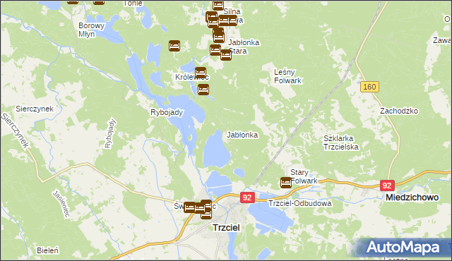 mapa Jabłonka gmina Trzciel, Jabłonka gmina Trzciel na mapie Targeo