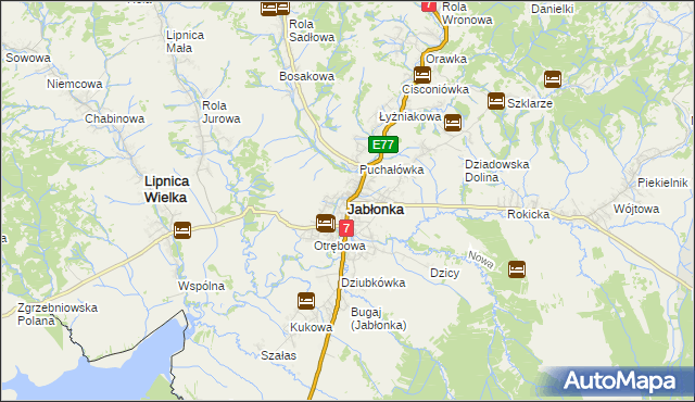 mapa Jabłonka powiat nowotarski, Jabłonka powiat nowotarski na mapie Targeo