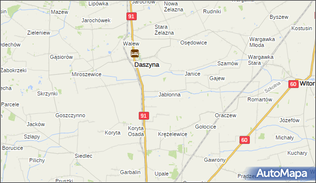 mapa Jabłonna gmina Daszyna, Jabłonna gmina Daszyna na mapie Targeo
