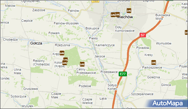 mapa Jaksice gmina Miechów, Jaksice gmina Miechów na mapie Targeo