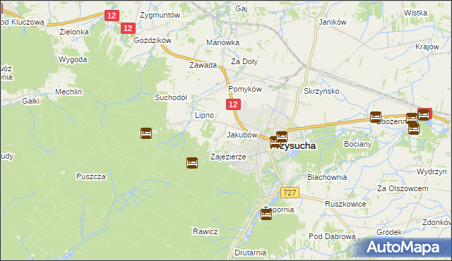 mapa Jakubów gmina Przysucha, Jakubów gmina Przysucha na mapie Targeo