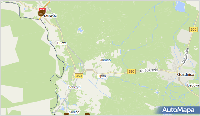 mapa Jamno gmina Przewóz, Jamno gmina Przewóz na mapie Targeo