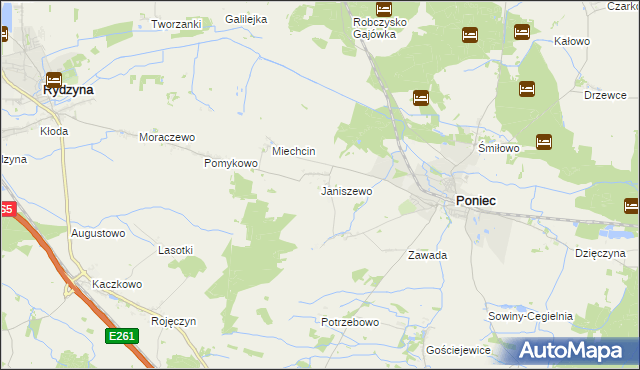 mapa Janiszewo gmina Poniec, Janiszewo gmina Poniec na mapie Targeo