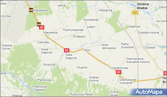 mapa Janki gmina Pajęczno, Janki gmina Pajęczno na mapie Targeo
