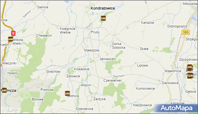 mapa Janowiczki gmina Kondratowice, Janowiczki gmina Kondratowice na mapie Targeo