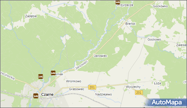 mapa Janowiec gmina Czarne, Janowiec gmina Czarne na mapie Targeo
