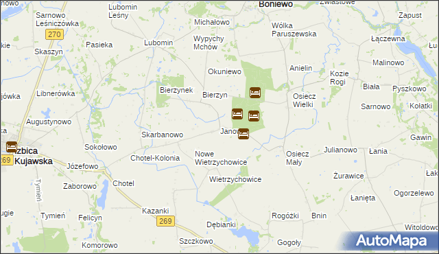 mapa Janowo gmina Boniewo, Janowo gmina Boniewo na mapie Targeo