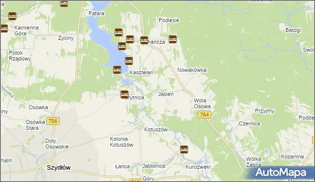 mapa Jasień gmina Staszów, Jasień gmina Staszów na mapie Targeo