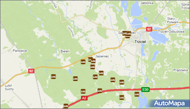mapa Jasieniec gmina Trzciel, Jasieniec gmina Trzciel na mapie Targeo